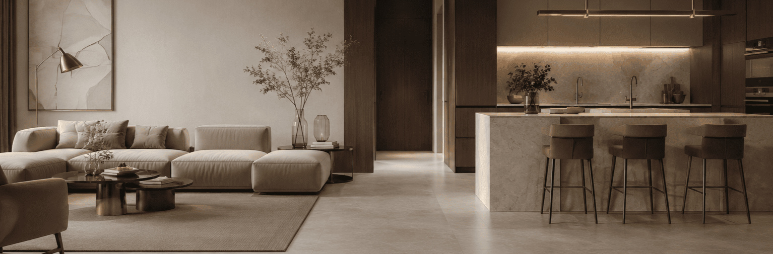 Ambiente residencial de alto padrão com revestimentos e acabamentos Piso Decor